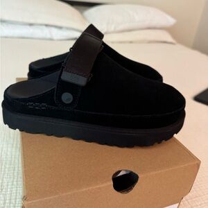 UGG Black Suede Slip-On Clog with Adjustable Strap